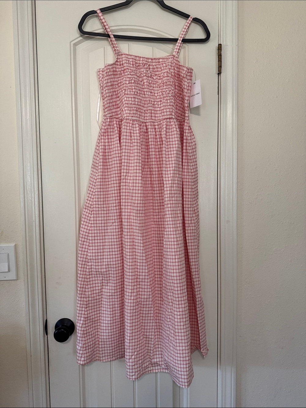 SOLID & STRIPED Pink Gingham Smocked Sundress